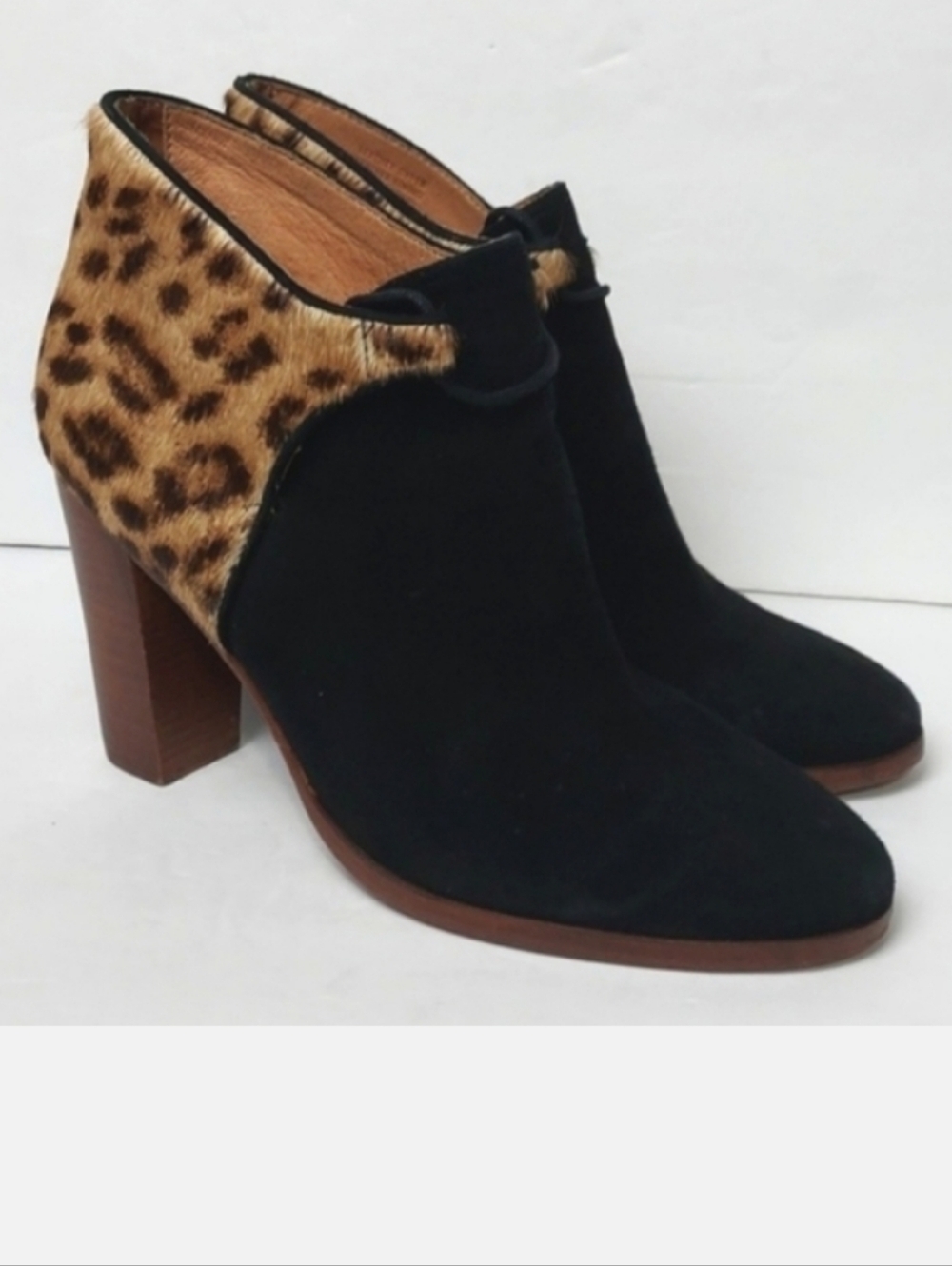 Madewell x Sezane Booties Leather Suede Leopard Calf Hair Heeled Booties Size 7